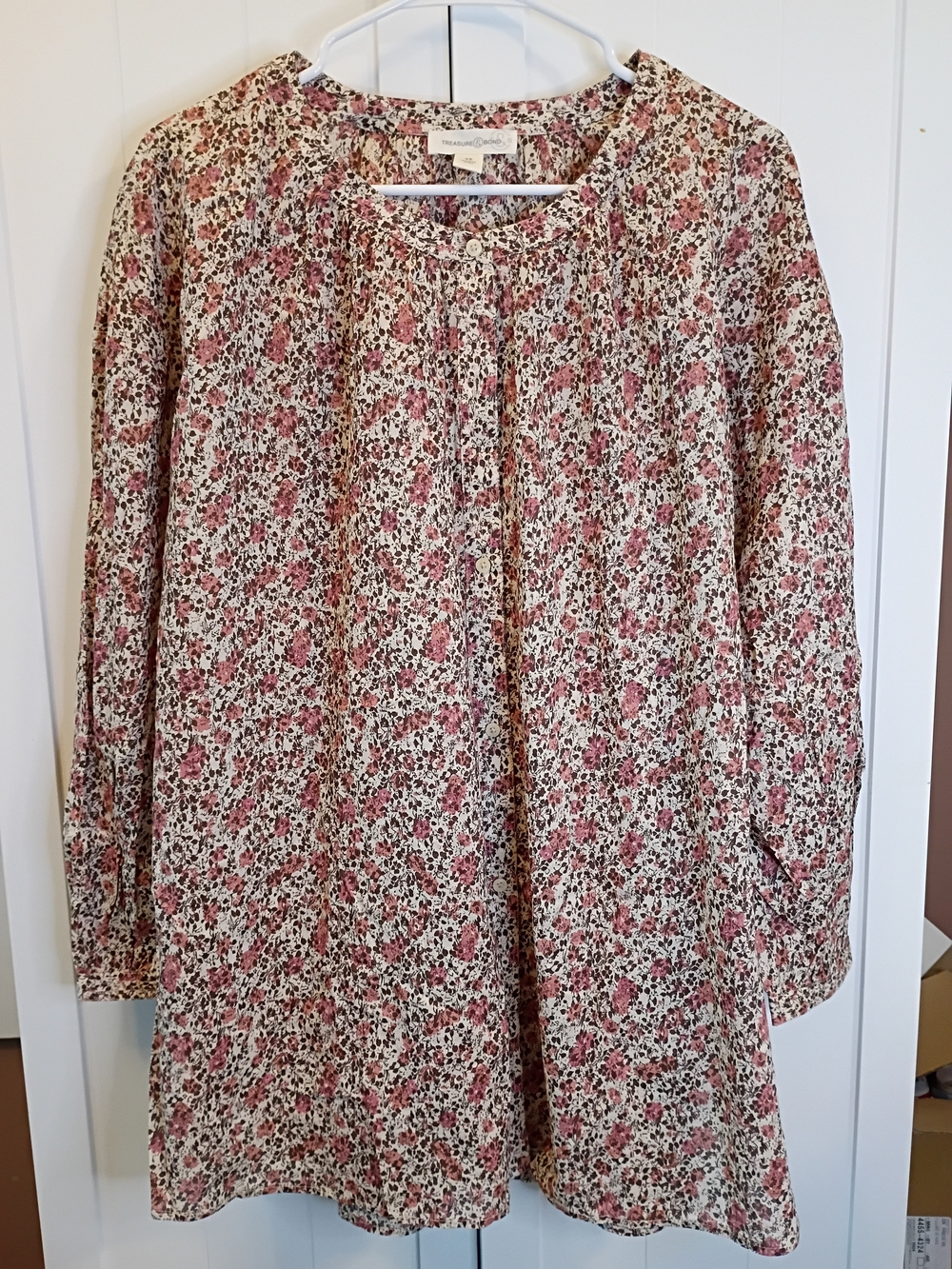 Treasure & Bond Pink and Brown Floral Button Blouse